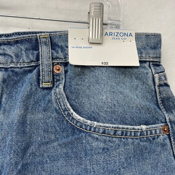 Arizona Jean Shorts Women's Sz 19 Blue Highrise Distressed Denim Stretch Raw Hem - Picture 9 of 12
